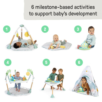 Ingenuity Tummy-To-Toes 6-In-1 Milestone Center, Play Gym, Foldable Mat, Music And Nature Sounds, Lights, Activity Jumper, Table