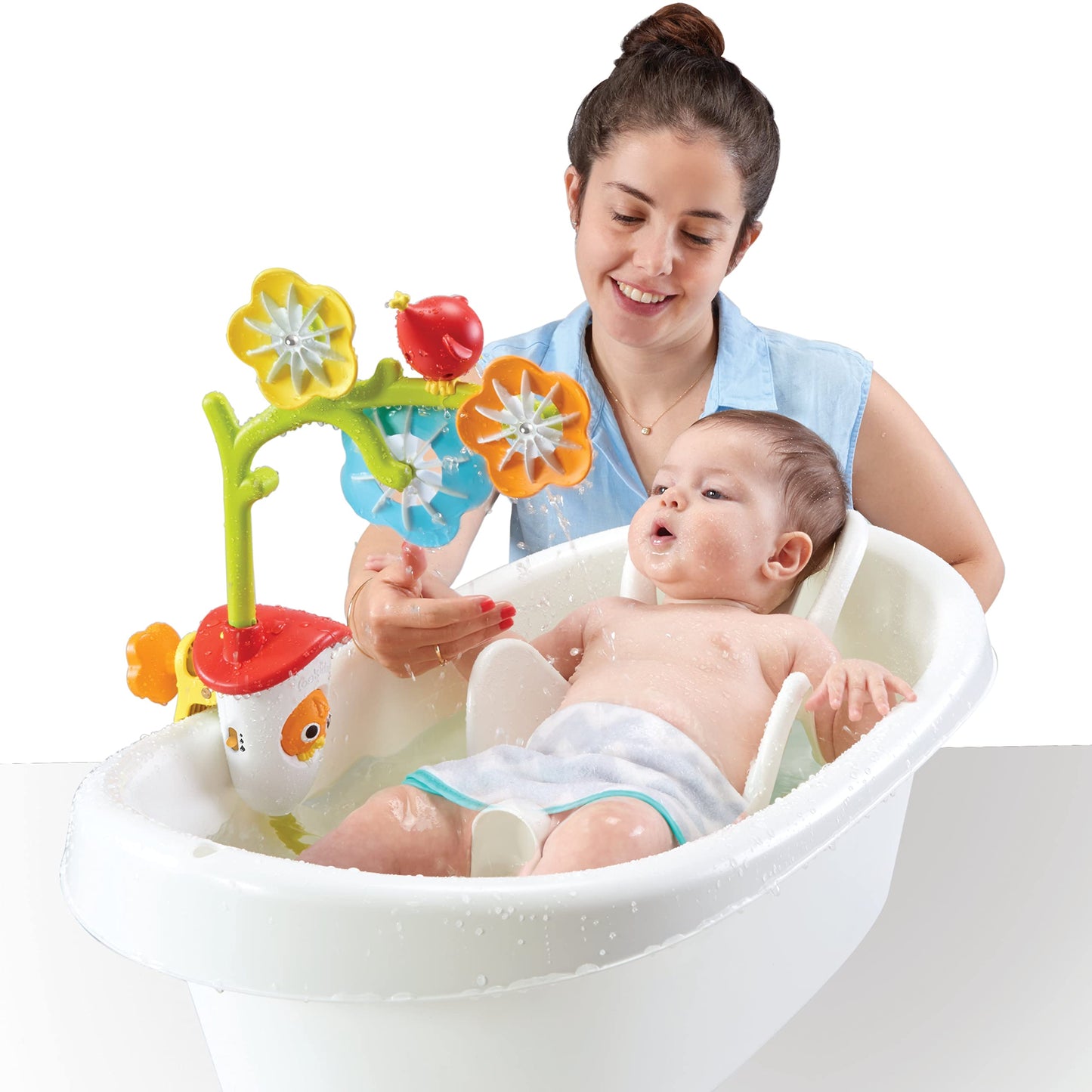 Yookidoo Baby Bath Mobile - Spinning Flowers And Swiveling Fountain For Newborn And Toddler Bath Time Sensory Development (Tub N