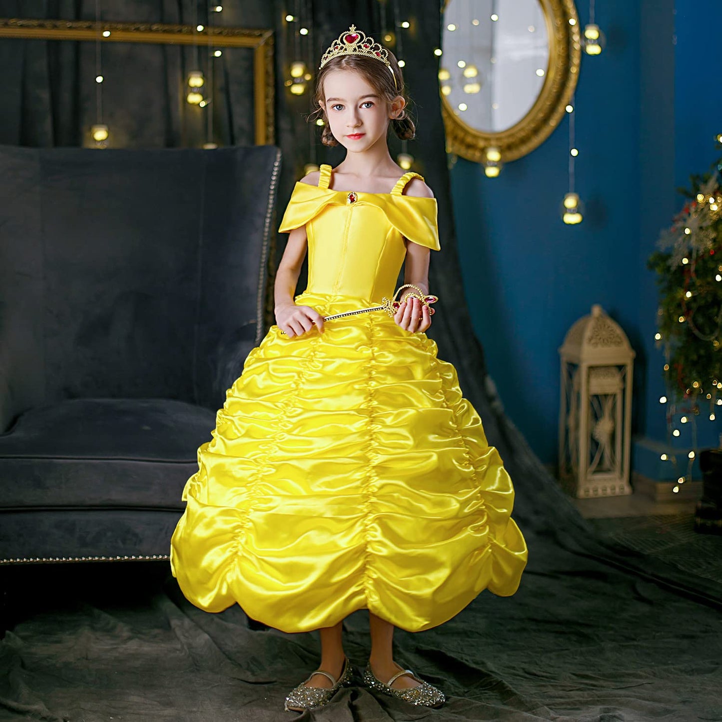 Princess Dresses For Girls Halloween Costumes Princess Belle Costume For Girls Kids 4T 5T(120Cm,E39)