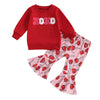 Iddolaka Toddler Baby Girls Valentines Day Outfits Long Sleeve Letter Sweatshirt Shirt Heart Flared Pants Spring Clothes (A-Embr
