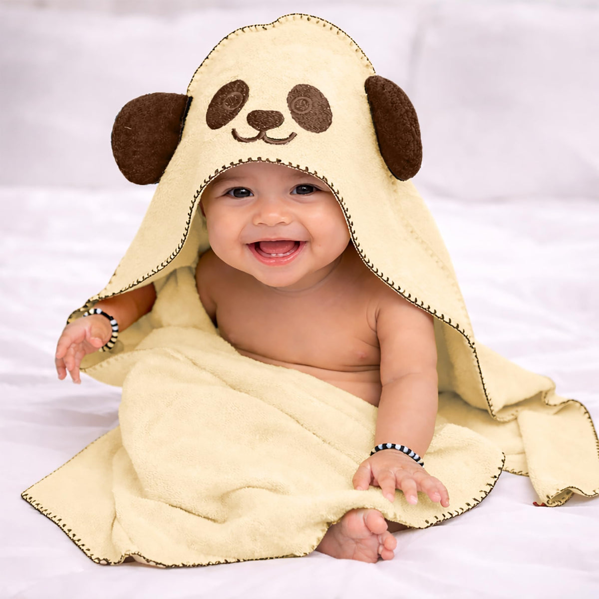 MummaS Touch Puresoft Bamboo Panda Theme Baby Hooded Towel Yellow Pack Of 1 | Ultra Soft & Absorbent | Gentle Bamboo Fiber