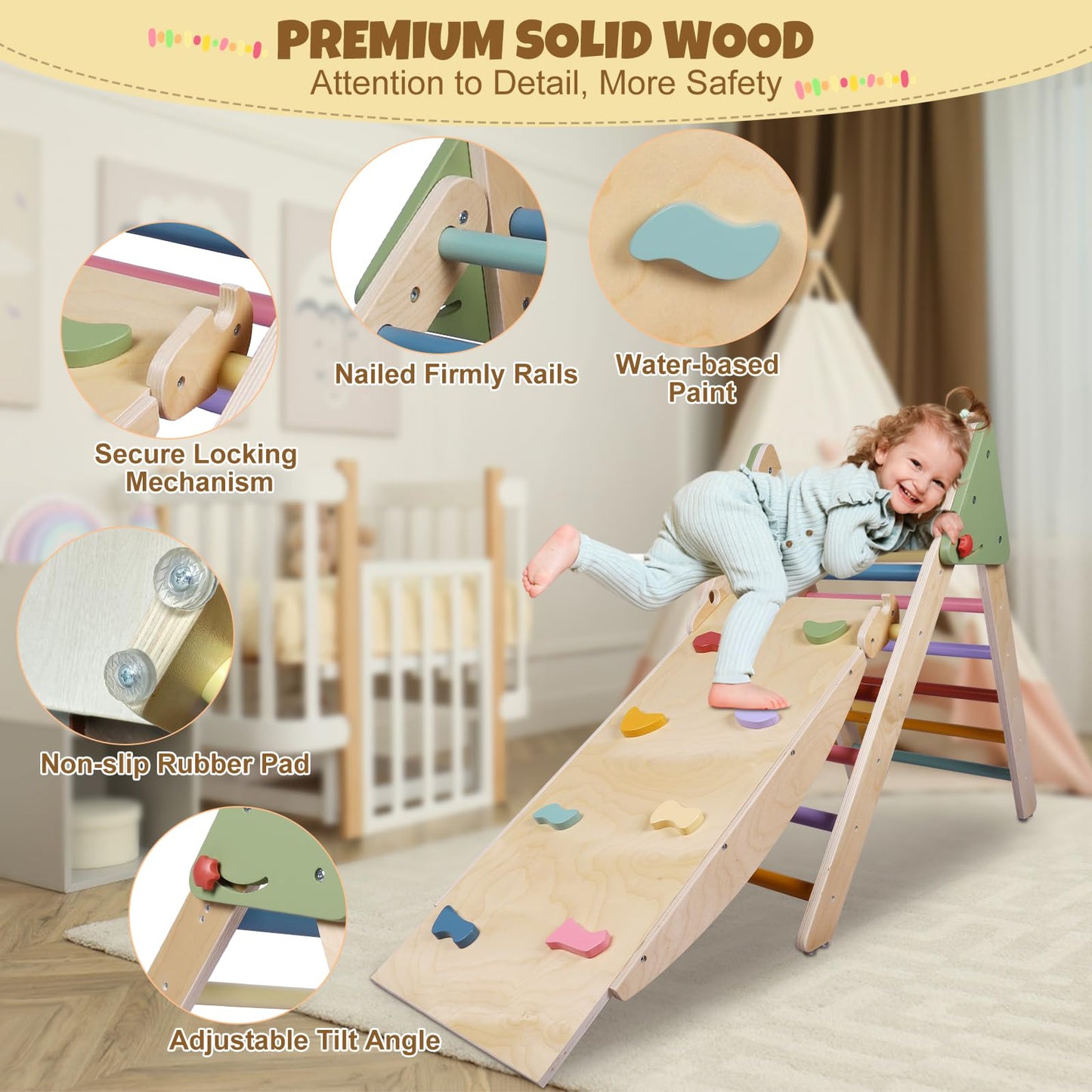 Pikler Triangle Climbing Set, Climbing Toys For Toddlers 1-3 Inside, 5In1 Montessori Climbing Set, Pikler Climbing Set With Fold