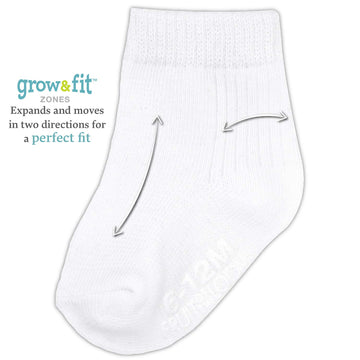 Fruit Of The Loom Baby 14-Pack Grow & Fit Flex Zones Cotton Stretch Socks - Unisex, Girls, Boys (12-24 Months, White)