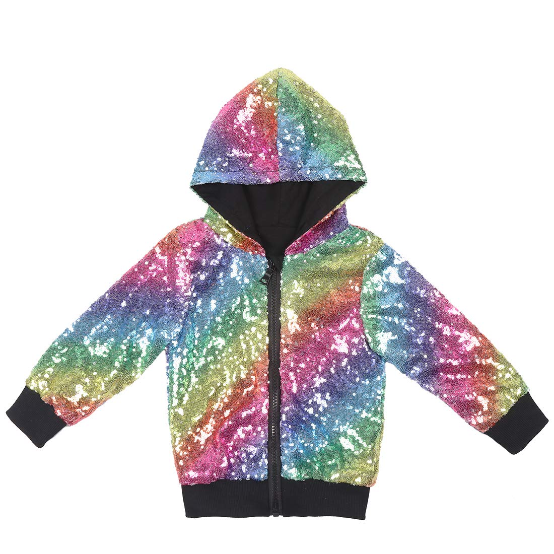 Cilucu Kids Jackets Girls Boys Sequin Zipper Coat Jacket For Toddler Birthday Christmas Clothes Long Sleeve Hoodie Rainbow Black