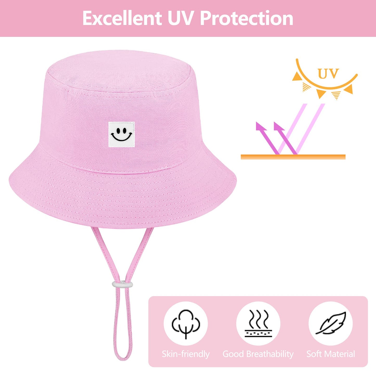 Cooraby 4 Pack Baby Sun Hat Breathable Smile Bucket Hat Toddler Sun Protective Bucket Hat Adjustable Cap For Baby Girl Boy (9-18