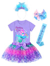 Doctor Unicorn Birthday Girls Mermaid Outfit Set Costume Tutu Skirt Dress, Mermaid Birthday Shirt, Headband & Satin Sash (Blue/P