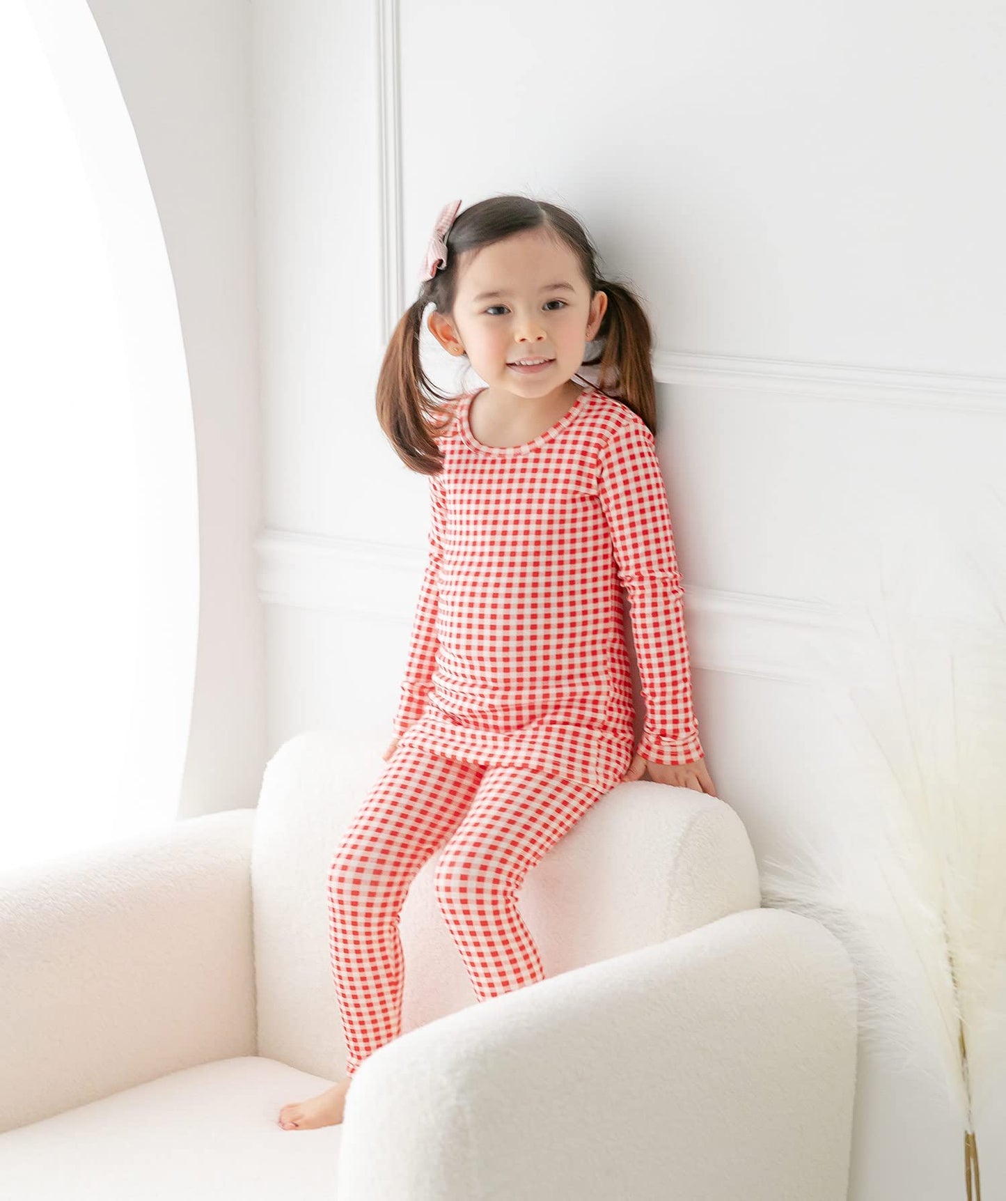 Avauma Baby Boys Girls Pajama Set 6M-7T Kids Cute Toddler Snug Fit Pattern Design Pjs Cotton Sleepwear (Check.Red.M)