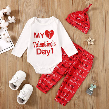 Detigee Baby Boy First Valentines Day Outfit Infant My 1St Valentines Day Clothes Boy Valentines Day Outfit (Red,3-6 Months)