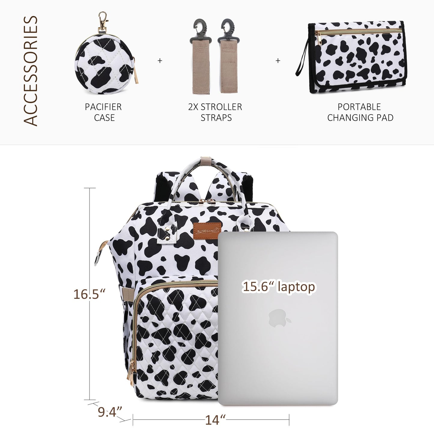 Rosegin Diaper Bag Backpack With Changing Pad, Pacifier Case, Baby Bag For Boy Girl Toddler - Large, Stylish, Waterproof Travel