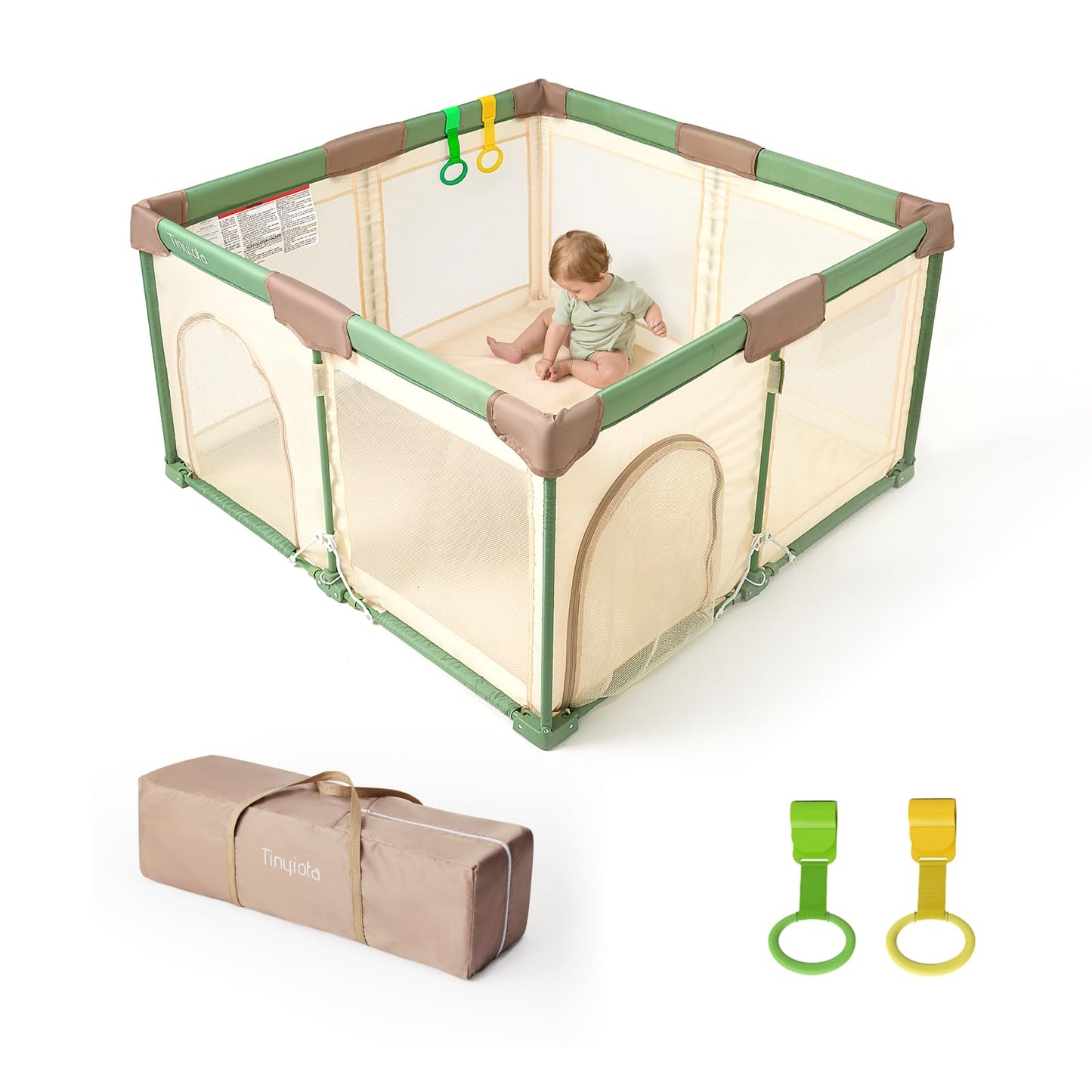 Tinyiota Foldable Baby Playpen, 50x50 Inch Portable Play Yard for Babies and Toddlers with Soft Breathable Mesh, Storage Bag & 2