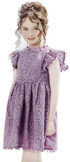 2Bunnies Girl Baby Toddler Vintage Lace Pom Pom Flutter Sleeve Easter Birthday Outfit Dress (Mauve, 3T)