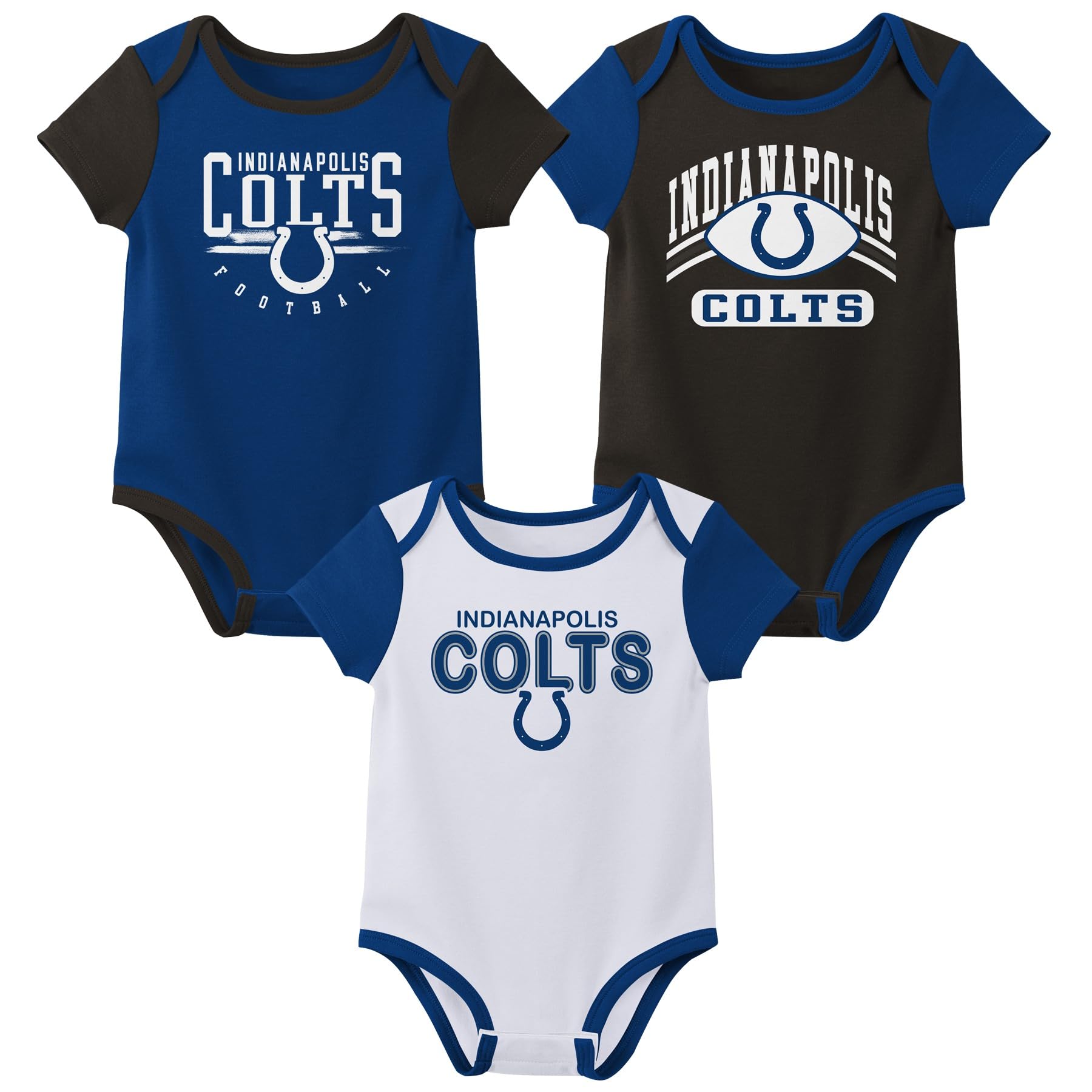 Outerstuff Nfl Newborn Baby And Infant Short Sleeve Bodysuit Variety 3-Pack - Indianapolis Colts, 6-9M