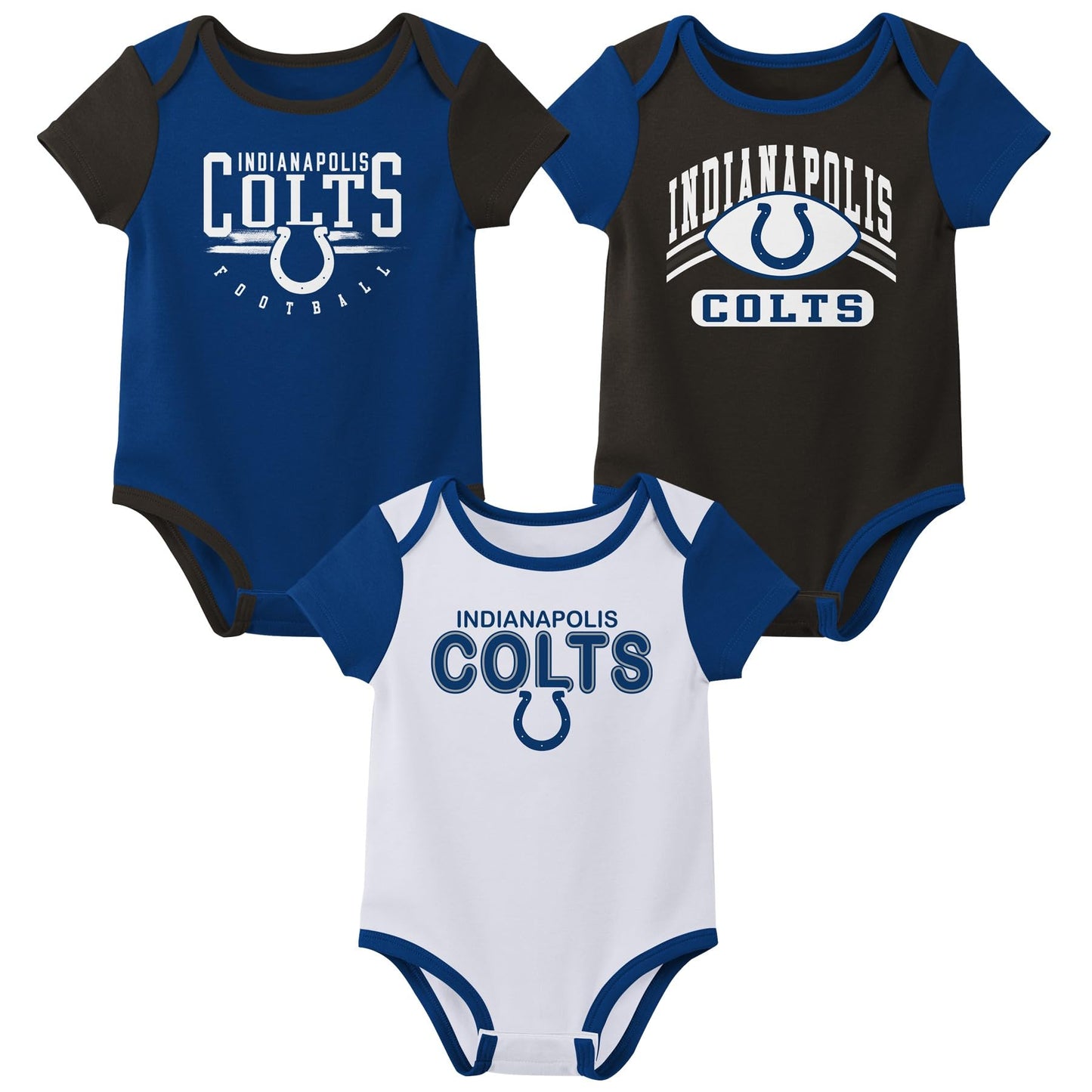 Outerstuff Nfl Newborn Baby And Infant Short Sleeve Bodysuit Variety 3-Pack - Indianapolis Colts, 3-6M