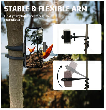 Portable Phone Holder Stand For Bed, Stroller, Desk, Car With Gooseneck Flexible Arm - Stable, Secure & Adjustable Fit On Treadm