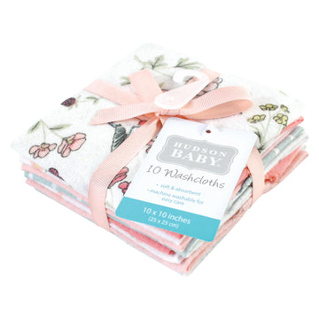Hudson Baby Unisex Baby Flannel Cotton Washcloths, Hummingbird Garden 10 Pack, One Size