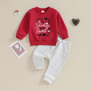 Beqeuewll Baby Boy Valentines Day Outfit Mr Steal Your Heart Set Long Sleeve Sweatshirt Newborn Jogger Infant Boys Clothing (Ste