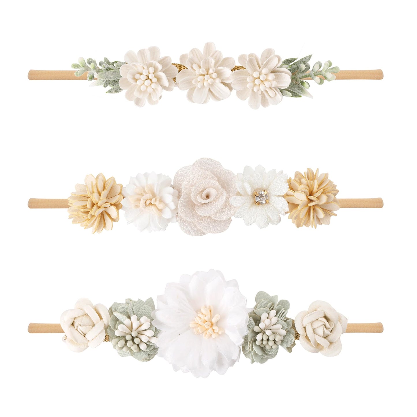 XuoAz Baby Girls Floral Headbands Set-Flower Crown Elastic Hairband for Newborn Toddler Hair Accessories (Pack of 3)