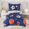 Urbonur 4-Piece Toddler Bedding Set - Ultra Soft Sports Series Basball Football Basketball Boys Toddler Comforter Set Navy - Inc