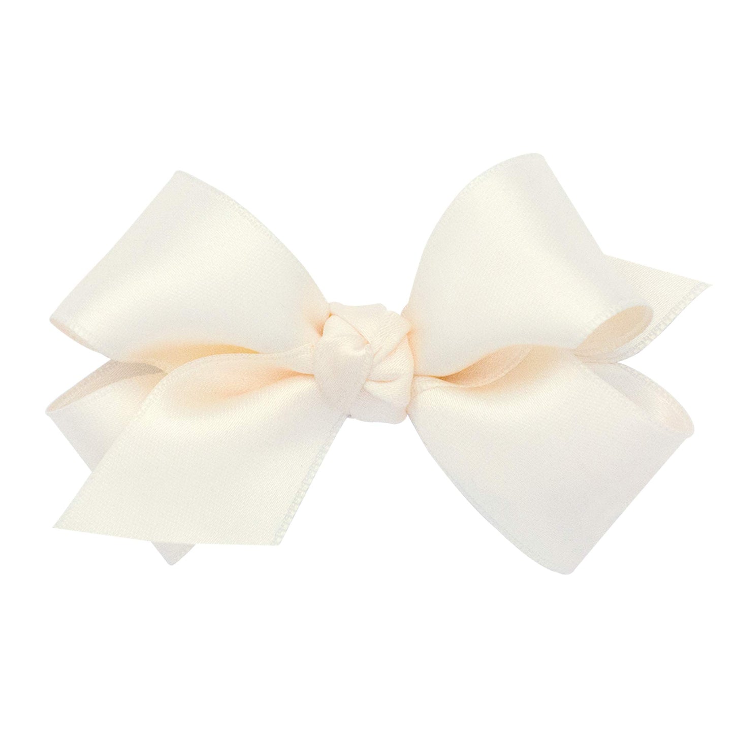 Wee Ones Girls' Classic French Satin Hair Bow On A Weestay Clip With A Knot Wrap Center, Mini, Ecru