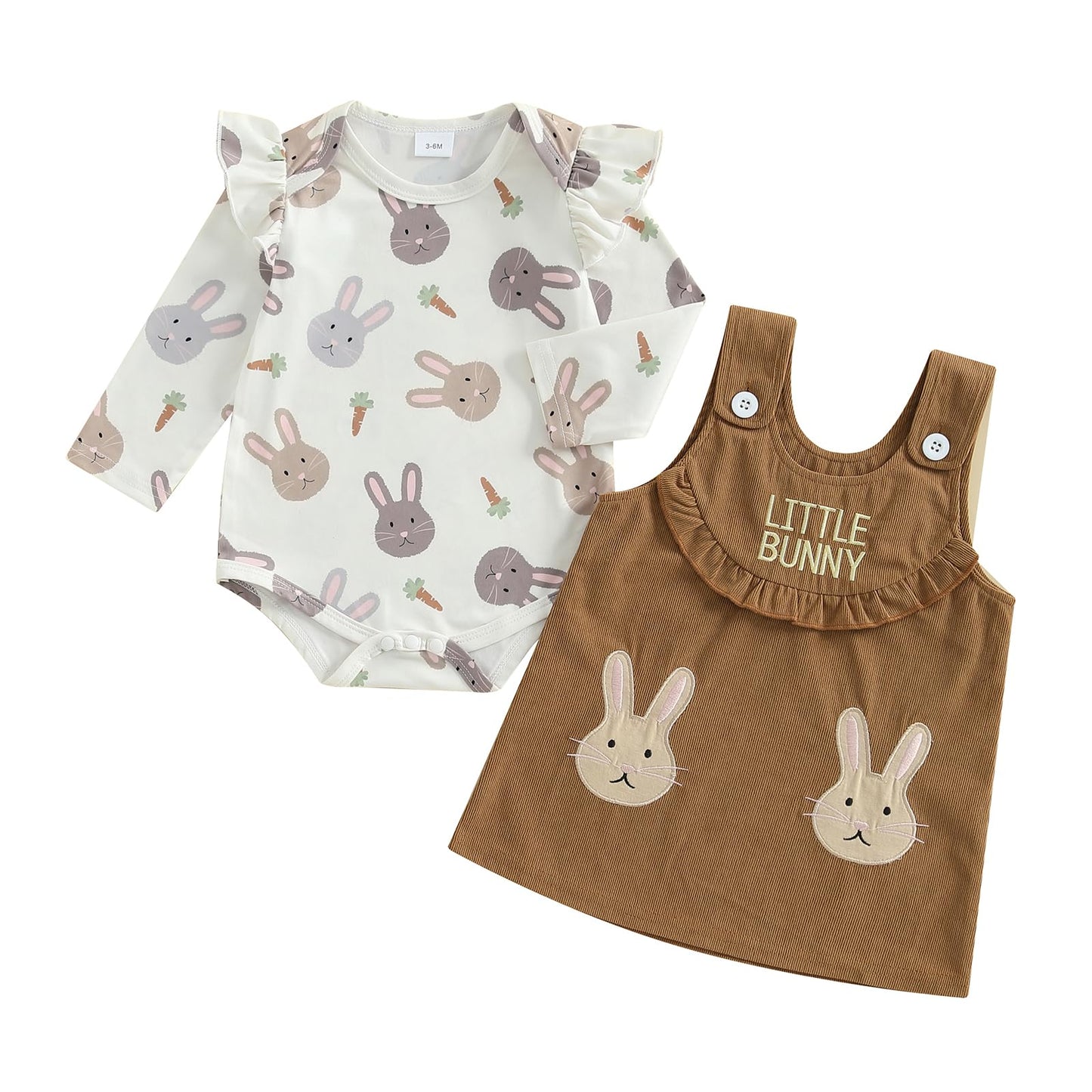 BeQeuewll Newborn Baby Girl Easter Clothes Infant Bunny Dress Ruffle Romper+Overall Skirt 2Pcs Baby Girl First Easter Outfit (Br