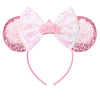 Razko Pink Minnie Ears Headband With Bow, Sparkle Pink Mouse Ears Headband For Girls Women