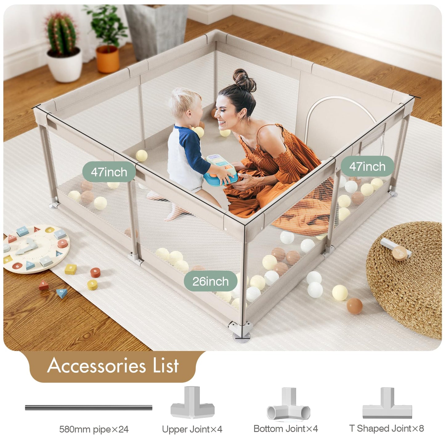 Baby Playpen,Playpen For Babies And Toddlers, Play Pen For Kids, Play Pen For Babies And Toddlers (47 * 47 Inch Playpen Without