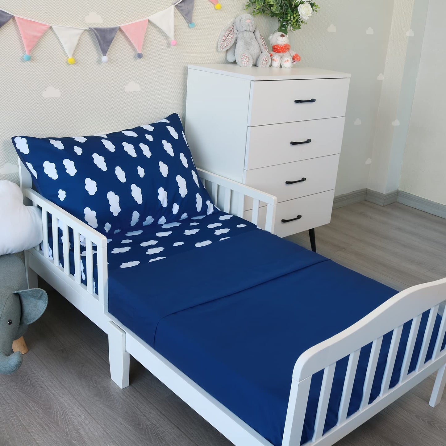 Biloban 3-Piece Toddler Sheet Set Microfiber, Toddler Bedding Set Includes Crib Mattress Sheet, Flat Sheet And Envelope Pillowca