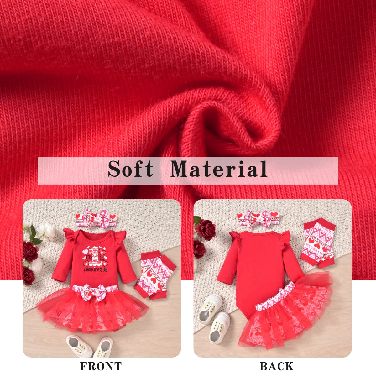 Aalizzwell 3-6 Months Baby Girls Valentines Day Outfit Infant 1St Valentines My Tulle Skirt Heart Clothes With Leg Warmers Cloth