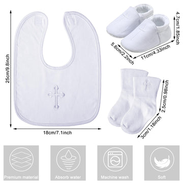Hicarer 5 Pcs Baptism Gifts For Boys Girls Including White Embroidered Cross Bib Christening Shoes And Socks For Baby Infant Tod