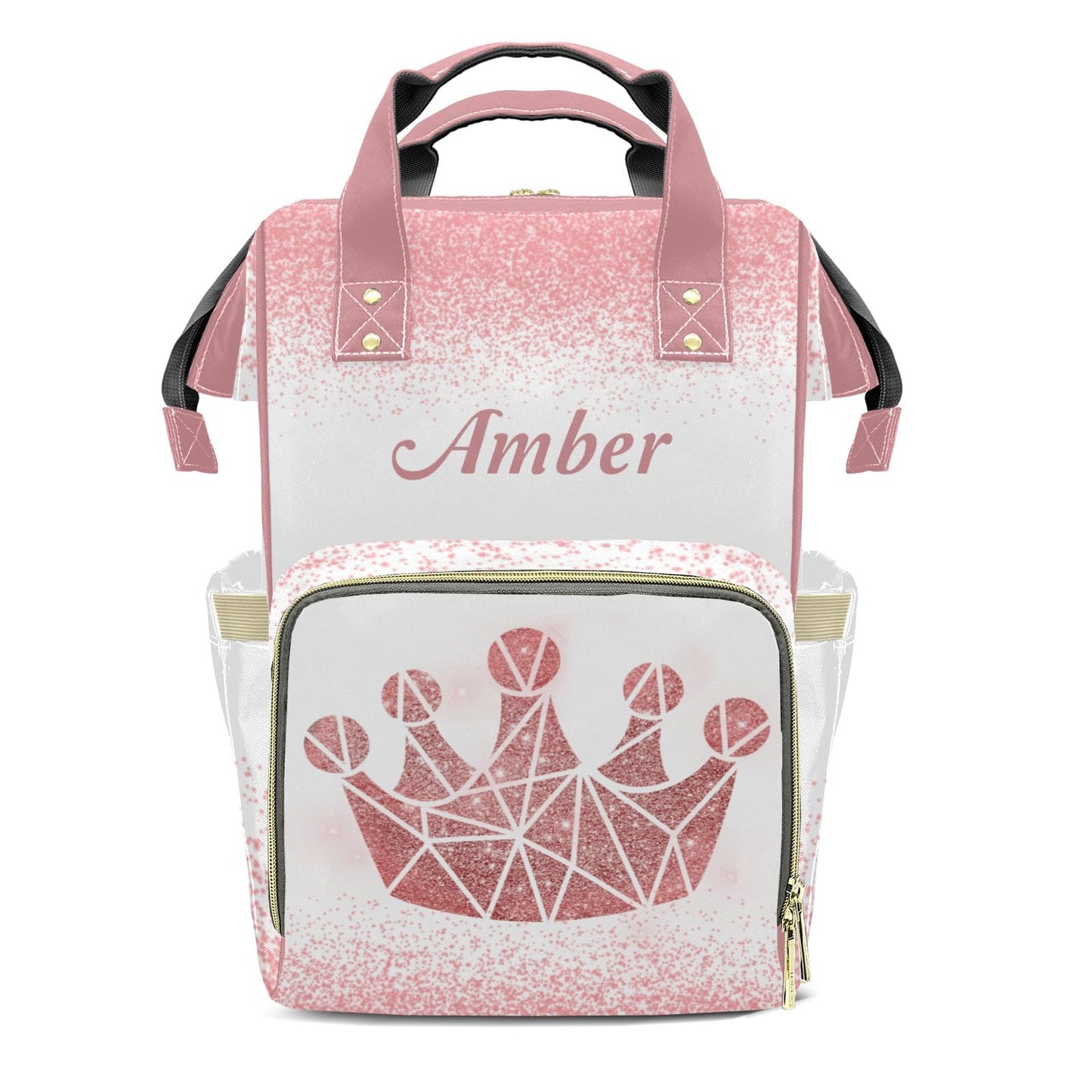 XOZOTY Print Pink White Diaper Bags Backpack with Name Personalized Baby Bag Nursing Nappy Bag Gifts for Mom Girl