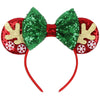 Eisyaa Christmas Minnie Ears Bow Headbands, Sequin Christmas Mickey Ears Headband Glitter Party Mouse Ears Princess Decoration C