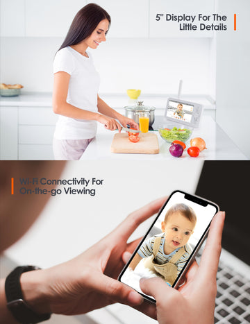 Yeluor 2K Baby Monitor, Baby Monitor With Camera And Audio, 5' Color Display, Infrared Night Vision, 2-Way Talk, Temperature &