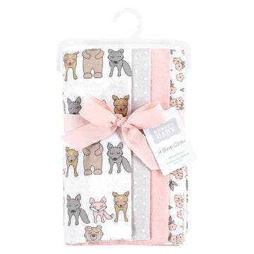 Hudson Baby Unisex Baby Cotton Flannel Burp Cloths 4-Pack, Wild Forest Pink, One Size
