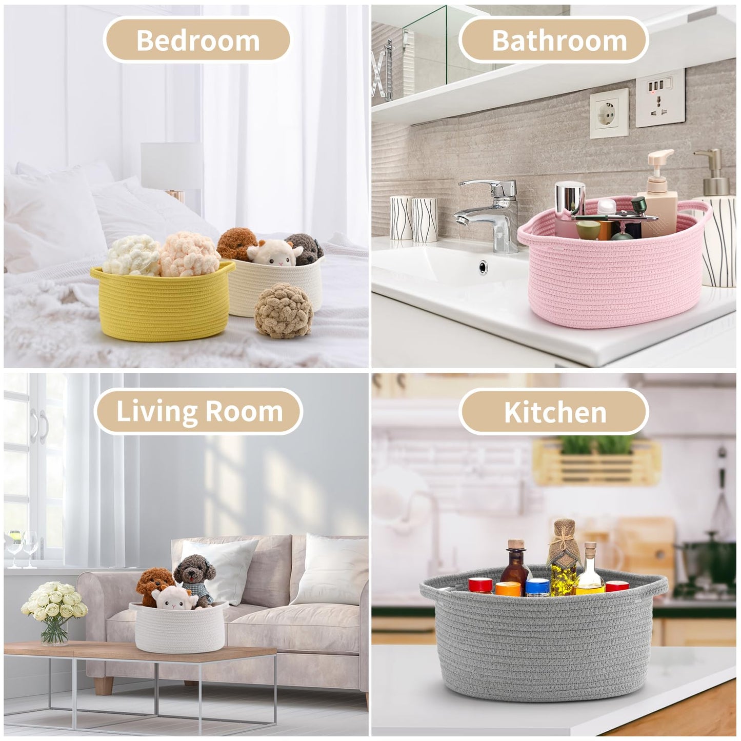 Cute Woven Storage Basket With Handle, Container For Gifts Empty, Decorative Organizer Bins Box For Pet Dog Toys Baby Essentials