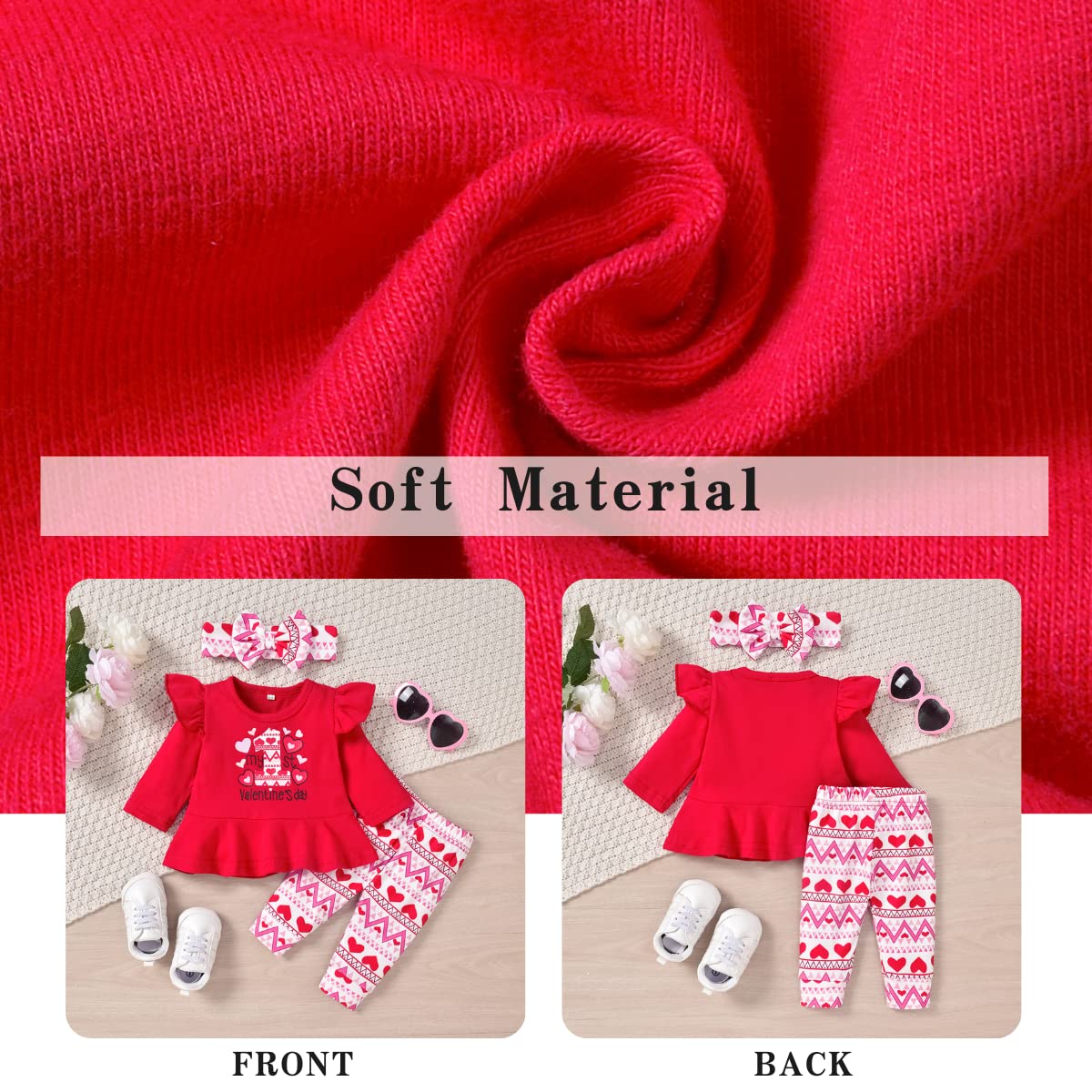Aalizzwell 6-12 Months Baby Girl Valentines Day Clothes Infant Girls First Valentines Day Outfit My Tunic Clothing Set Heart Red