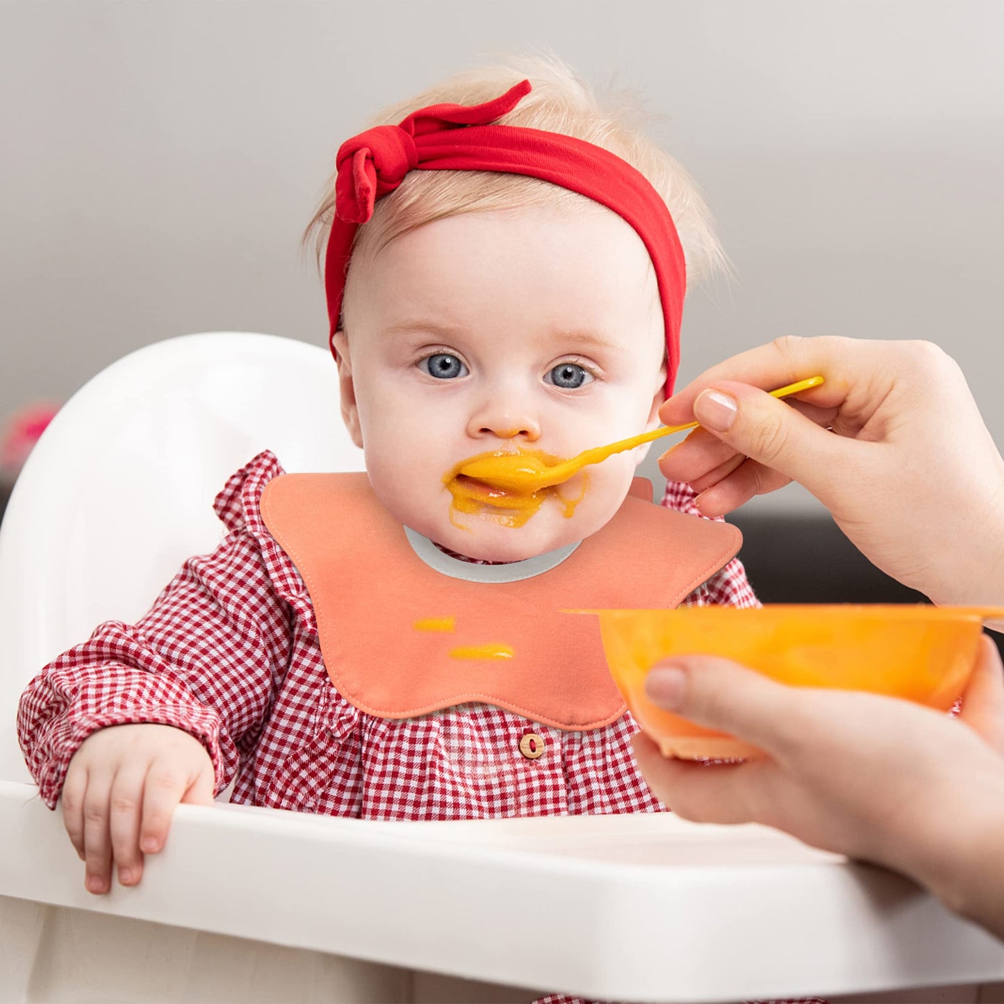 Zainpe 6Pcs 360 Rotate Baby Bibs Waterproof Snap Baby Bib Solid Colors Pink Orange Green Snap Cotton Absorbent Feeding Burp Clot