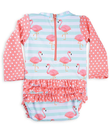 Long Sleeve Rash Guard One Piece Swim Suit For Girls | Baby Toddler Girl Swim Suit With Uv40 Sun Protection (2T, Flamingos)