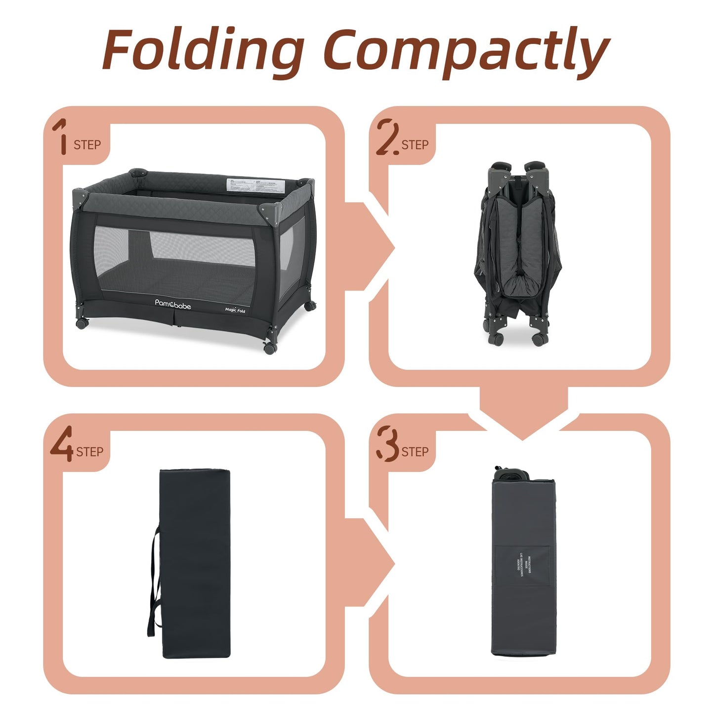 Pamo Babe Playard Magic Fold Playpen Foldable Playard For Baby Portable Playpen Deluxe Nursery Center With Newborn Bassinet Infa