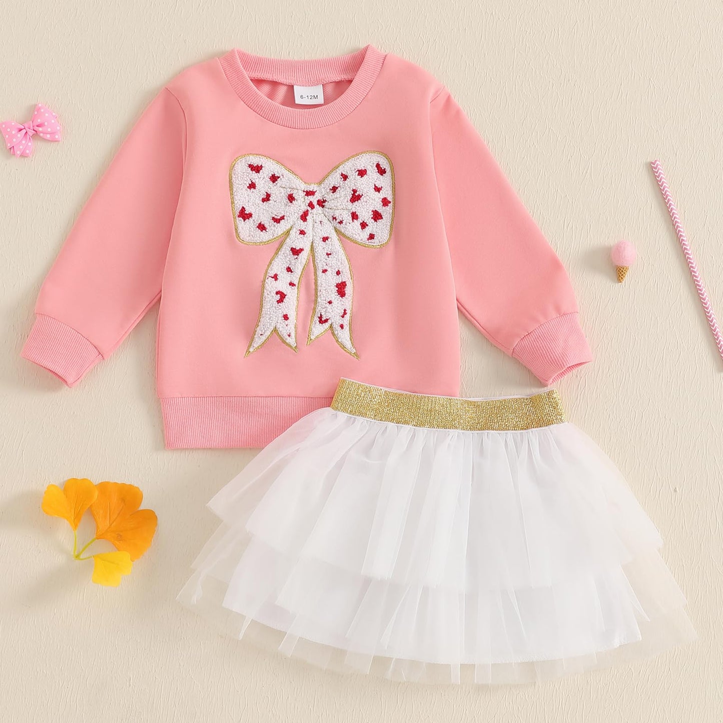 Toddler Baby Girl Valentine'S Day Outfit Love Heart Bow Sweatshirt And Tulle Tutu Skirts Little Girls Spring Clothes (Pink, 3-4T