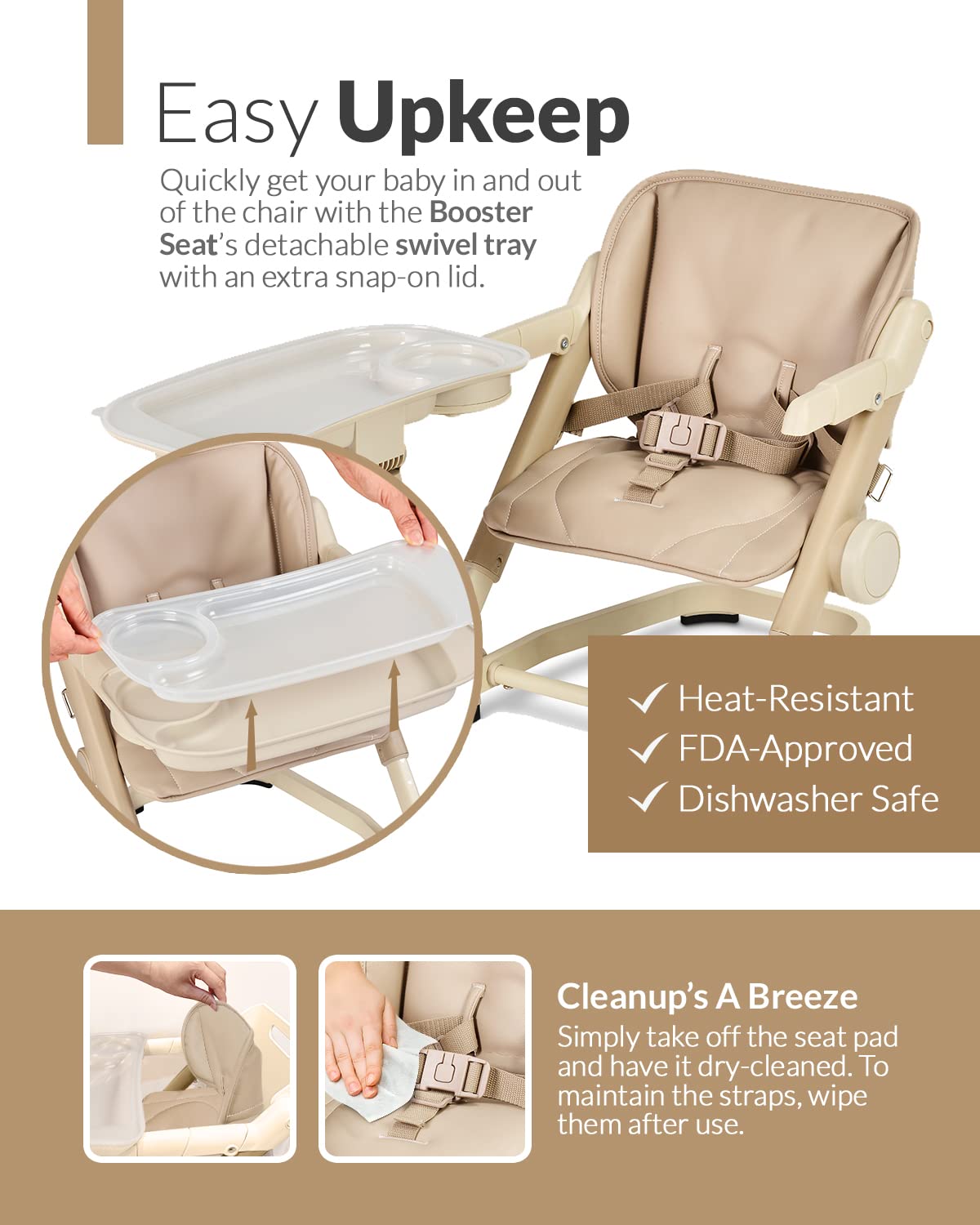 Feed Me 3-In-1 Travel High Chair Booster Seat For Infants And Toddlers - Transitional, Compact & Fits Any Chair, Swivel Tray, Mi