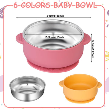 6 Pack 304 Stainless Steel Baby Bowls With Removable Non-Slip Silicone Shell, Suction Bowls For Baby, Scald-Resistant Food Conta
