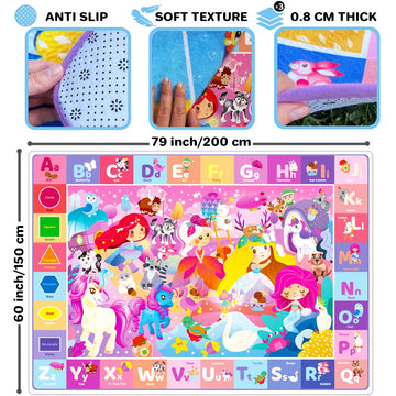 Quokka Large Baby Mat For Floor - Plush Abc Rug For Toddlers Infants - Extra Thick Padded Non-Slip Nursery Rug For Babies Ages 1