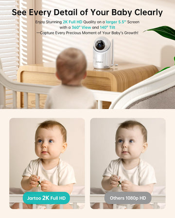 Jartoo 2K Video Baby Monitor With Camera And Audio, 3600Ft Long Range Baby Monitor No Wifi 5.5' Fhd Screen Anc Baby Camera Wire