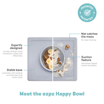 Ezpz Happy Bowl - 24 Months + (Pewter) - 100% Silicone Suction Bowl With Built-In Placemat - Dishwasher Safe