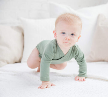 Colored Organics Baby Organic Cotton Kimono Bodysuit - Long Sleeve Infant Side Snap One Piece - 0-3 Months - Thyme Green