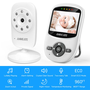 Anmeate Video Baby Monitor With Digital Camera, Digital 2.4Ghz Wireless Video Monitor With Temperature Monitor, 960Ft Transmissi