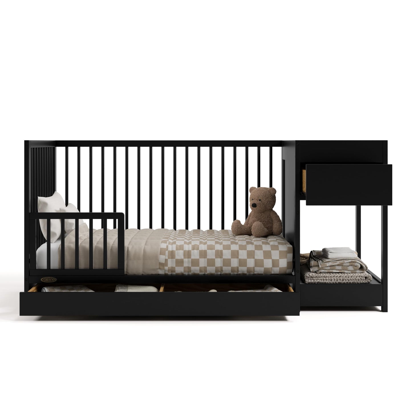 Graco Teddi 5-In-1 Convertible Crib & Changer With Drawer (Black) - Greenguard Gold Certified Baby Crib Crafted From Wood, Conve