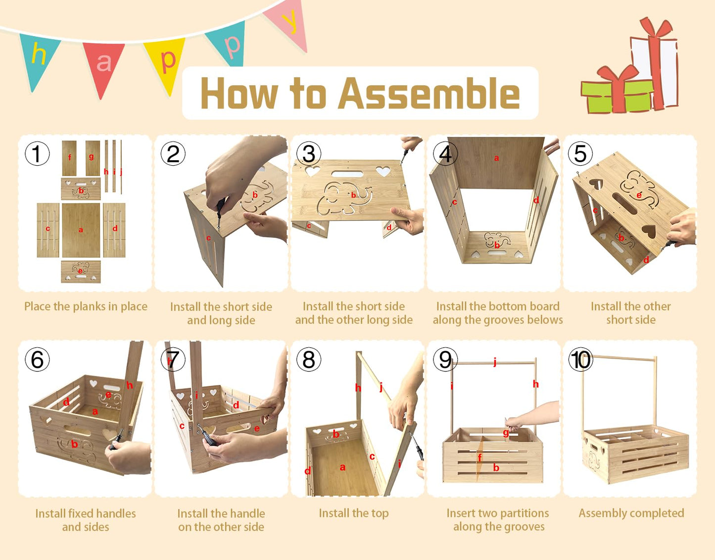 Fun-Plus Super Size Baby Shower Crate Closet, Baby Shower Basket With Handle Baby Storage Crate, Wooden Crate For Pregnancy New