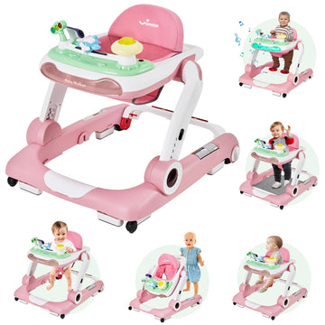 5 In 1 Baby Walker, Activity Baby Walker-Baby Bouncer, Rocker, Activity Center,Seat And Push Walker,Detachable Trampoline Mat, A