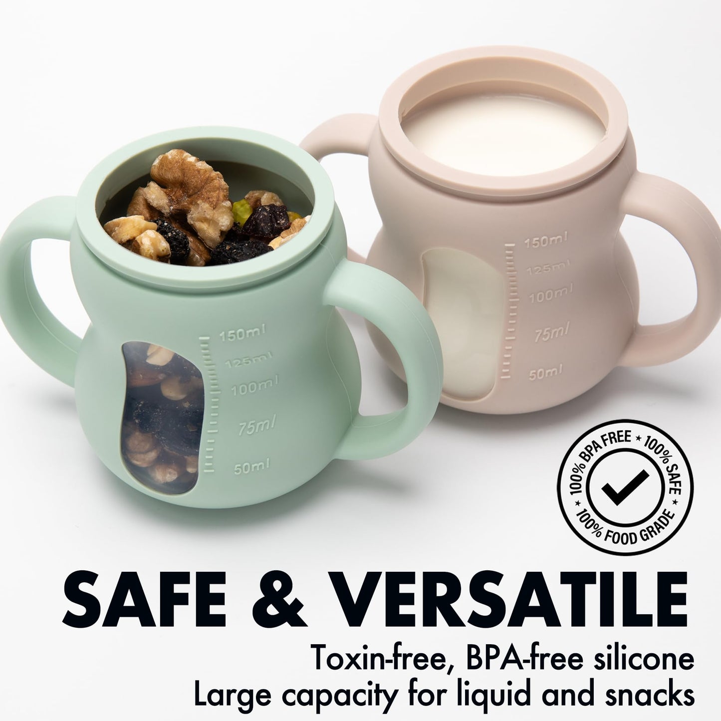 Xpecial 100% Silicone Baby Training Cup 2Pcs See-Through Toddler 5Oz Straw Drinking Cups For Infants 6 Months+ (Green And Blue)